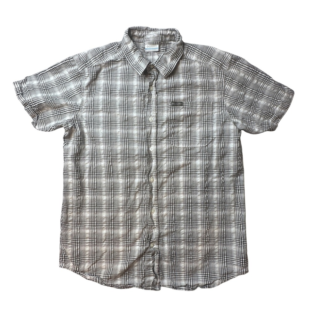 Columbia Shirt Mens M Black White AM0352 Plaid Button Down S/S Seersucker‎